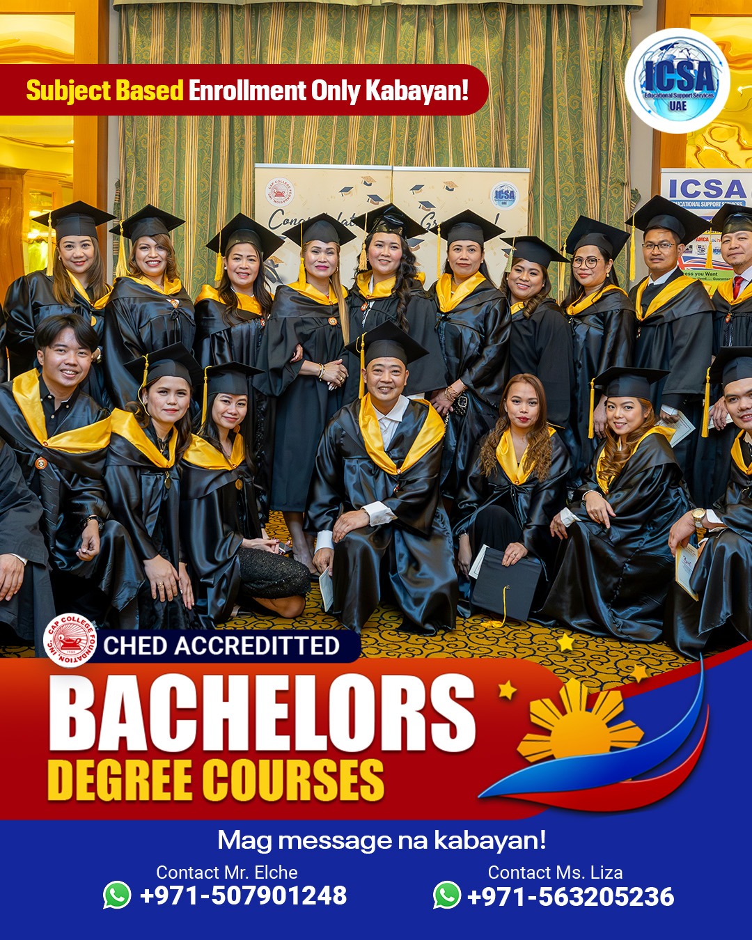 Graduates in caps and gowns during a bachelor's degree milestone photo